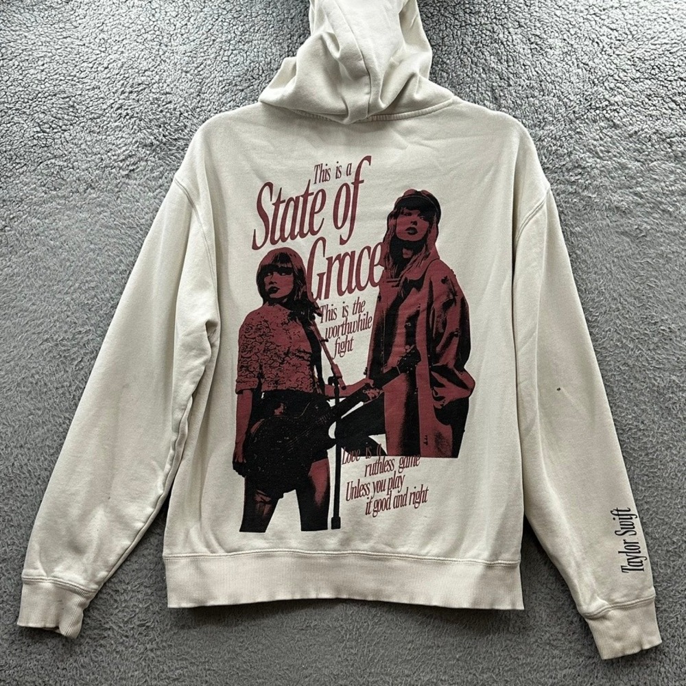 Taylor Swift Red TV State of Grace Hoodie Cream Graphic Sweatshirt Women L